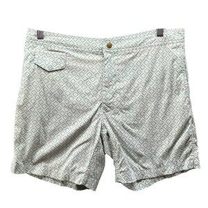 J. Crew Swim Trunks Shorts Mens 32 Sage Green Printed Mesh Lined 7'' Zip Pocket